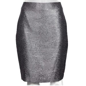 Ann Taylor Metallic Silver Gray Leopard  Print Straight Pencil Skirt Women’s 8